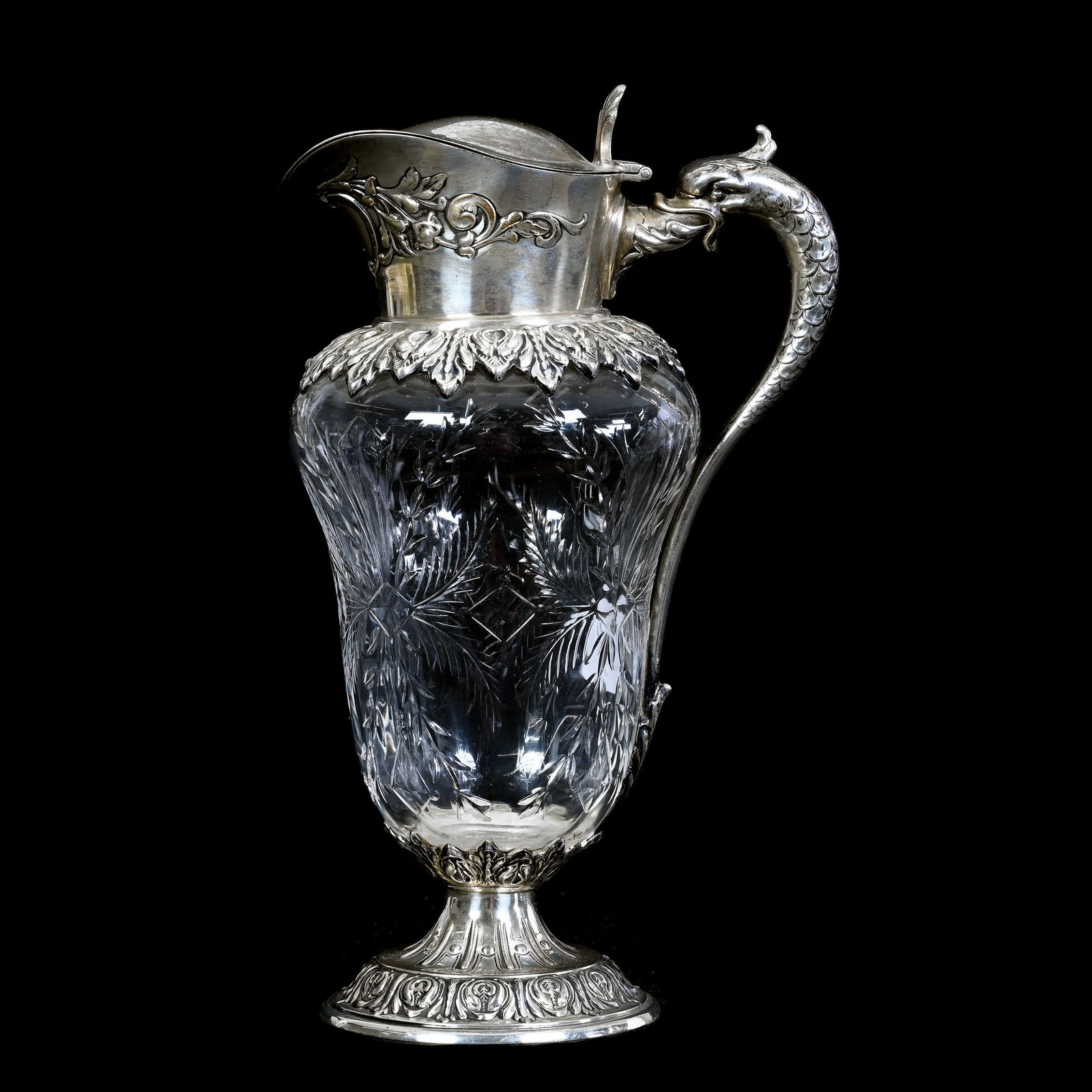 Syrup Pitcher, American Brilliant Cut Glass, Nicely Engraved Diamond And Leaf Mold (1 of 3)