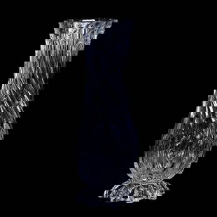 Pedestal Vase, Brilliant Period Cut Glass, Rock Crystal Ribbed Swirl Design: Pedestal Vase, Brilliant Period Cut Glass, Rock Crystal Ribbed Swirl Design, 12" x 4", Engraved Floral Highlights, California Private Collection.