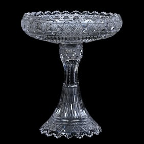 Centerpiece, Two Part, American Brilliant Cut Glass, Aurora Borealis Pattern By Pitkin & Brooks