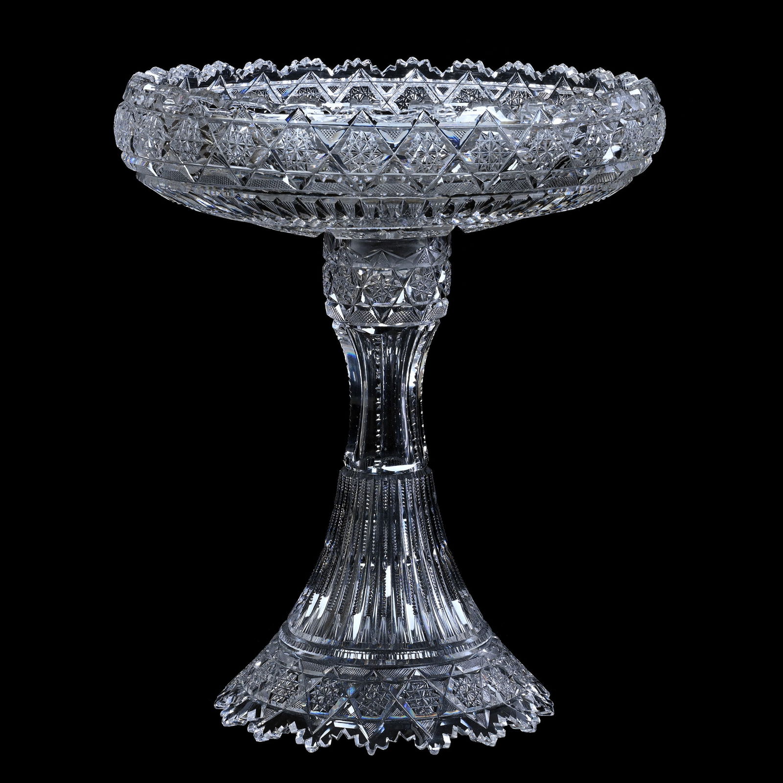 Centerpiece, Two Part, American Brilliant Cut Glass, Aurora Borealis Pattern By Pitkin & Brooks (1 of 2)