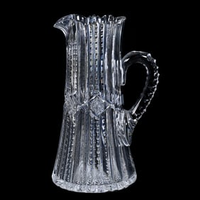 Tankard, American Brilliant Cut Glass, Alternating Channels And Prisms With Hobstar Chain