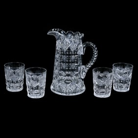 Water Set, American Brilliant Cut Glass, Signed Sinclaire Bengal Pattern