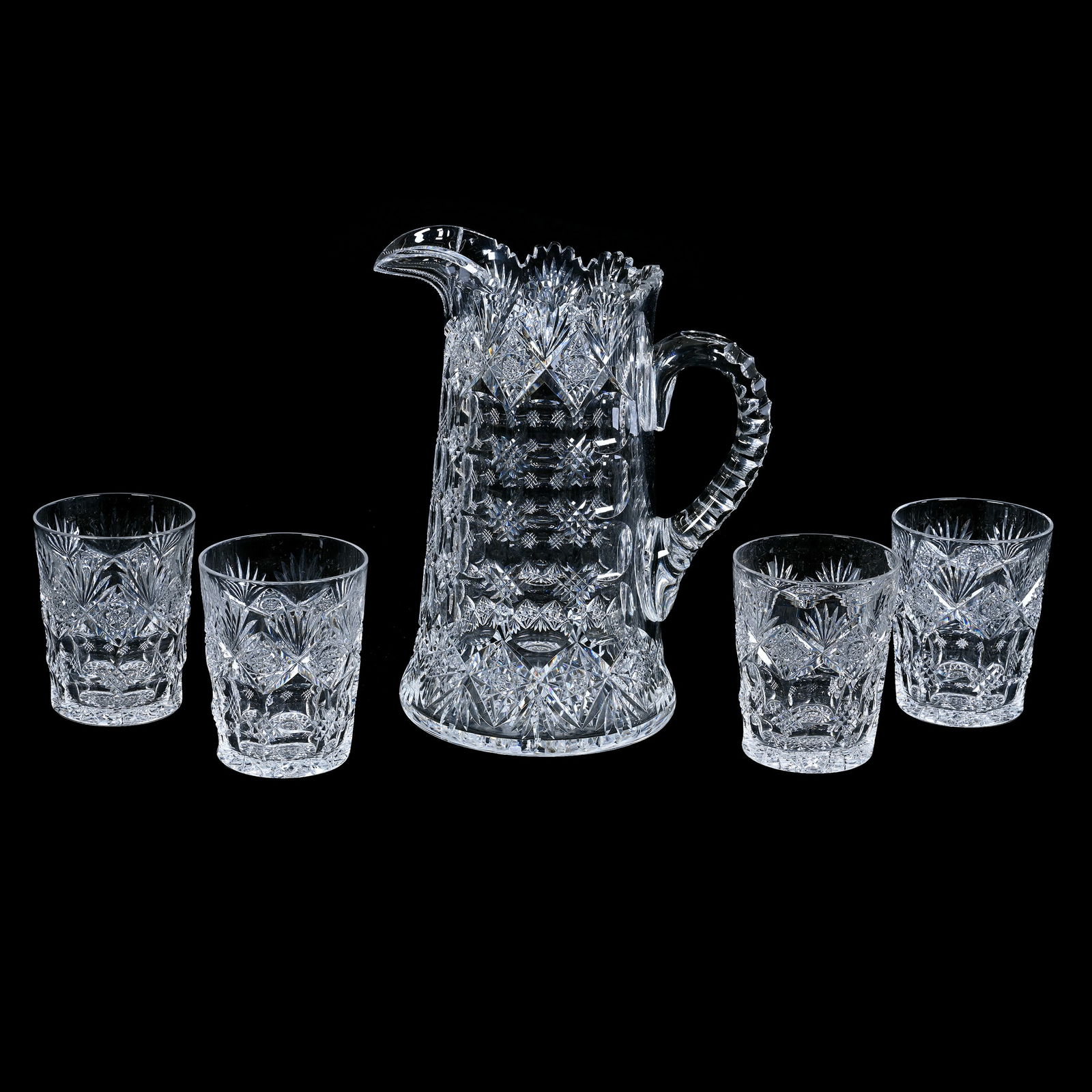Water Set, American Brilliant Cut Glass, Signed Sinclaire Bengal Pattern (1 of 3)