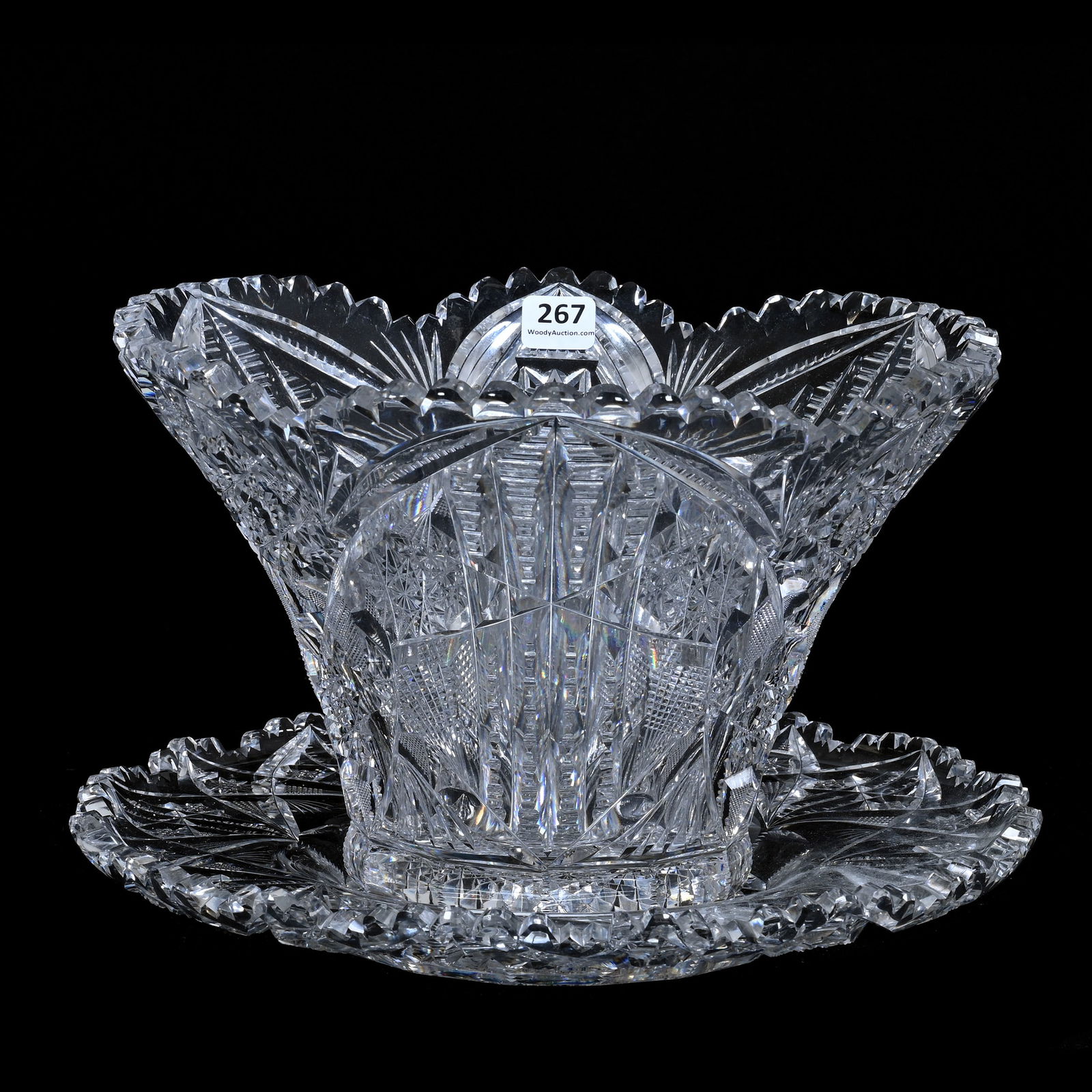 Salad Bowl & Underplate, American Brilliant Cut Glass, Signed Libbey Corona Pattern (1 of 3)