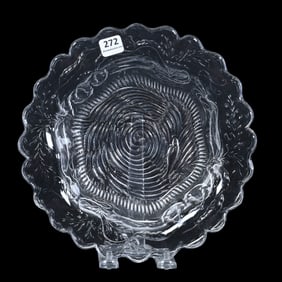 Bowl, American Brilliant Cut Glass, Exceptional Engraved Underwater Sea Life Design By Sinclaire