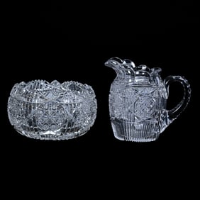 Creamer & Sugar, Plantation Size, American Brilliant Cut Glass