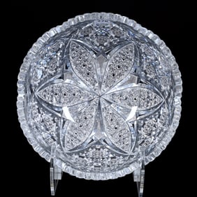 Bowl, American Brilliant Cut Glass, Six Sections Of Hobstar Cluster, Vesica, Russian And Fan Motif