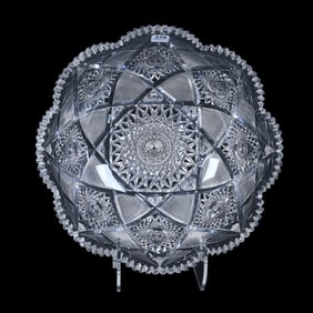 Bowl, American Brilliant Cut Glass, Hobstar, Strawberry Diamond And Fan Motif