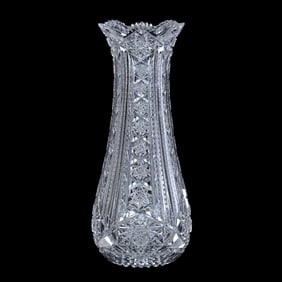 Vase, American Brilliant Cut Glass, Pattern Resembles Hobart By Unger Brothers