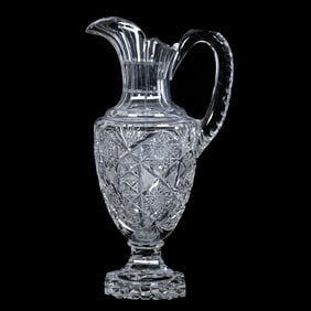 Pedestal Pitcher, American Brilliant Cut Glass, Genoa Pattern By Clark