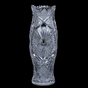 Vase, American Brilliant Cut Glass, Sunburst, Nailhead Diamond, Cane, Strawberry Diamond, Hobstar,