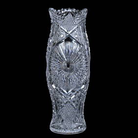 Vase, American Brilliant Cut Glass, Sunburst, Nailhead Diamond, Cane, Strawberry Diamond, Hobstar, (1 of 3)