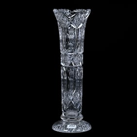 Pedestal Vase, American Brilliant Cut Glass, Hobstar Chains With Alternating Columns Of Prism &