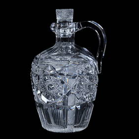 Whiskey Jug, American Brilliant Cut Glass, Hobstar, Strawberry Diamond And Vertical Miter Motif (1 of 3)