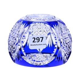 Paperweight, Brilliant Period Cut Glass, Cobalt Blue Cut To Clear By Val St. Lambert - Circa 1910