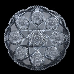 Round Tray, American Brilliant Cut Glass, Hobstar, Strawberry Diamond And Fan Motif