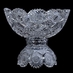 Punch Bowl, Two Part, American Brilliant Cut Glass, Pattern Resembles Festoon By Hawkes
