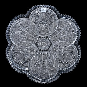 Round Tray, American Brilliant Cut Glass, Signed Fry Duquesne Pattern