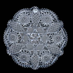 Round Tray, American Brilliant Cut Glass, Six Sections Of Hobstar, Vesica, Cane, Strawberry Diamond (1 of 2)