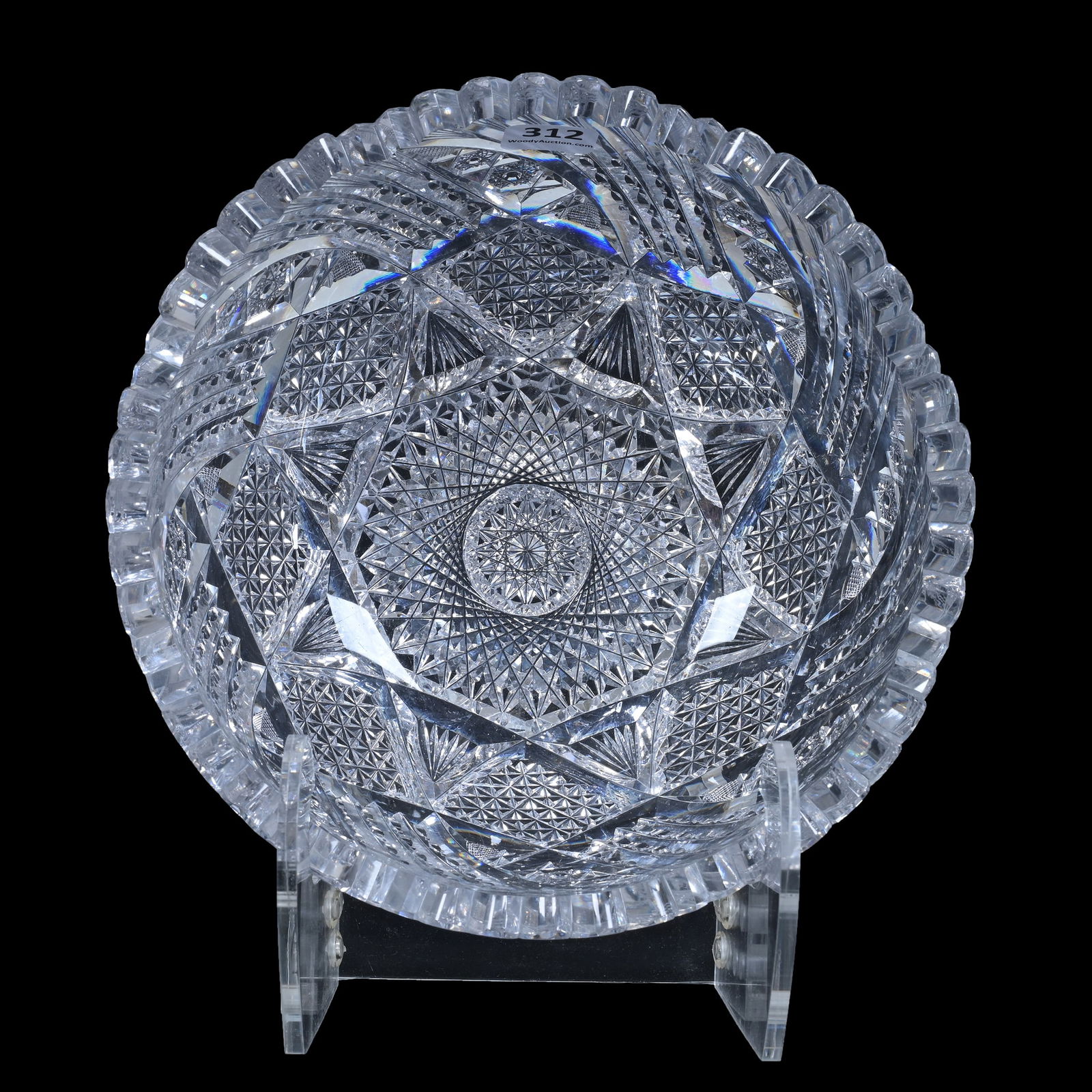 Bowl, American Brilliant Cut Glass, Hobstar Center With Swirled Prism, Vesica, Hobstar, Strawberry (1 of 3)