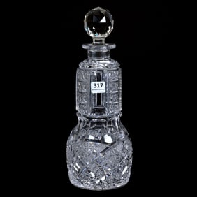 Decanter, American Brilliant Cut Glass, Rare Form, Tokio Pattern By Krantz-Smith