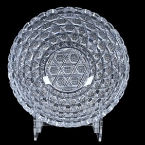 Bowl, American Brilliant Cut Glass, Signed J. Hoare Triple Miter Pattern With Flat Hobstars
