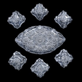 Ice Cream Set, American Brilliant Cut Glass, Exceptionally Well Cut Hobstar, Prism, Vesica,