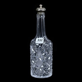 Bitters Bottle, American Brilliant Cut Glass, Strawberry Diamond, Geometric And Fan Motif