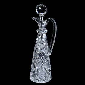 Handled Decanter, American Brilliant Cut Glass, Wedgemere Pattern Variation Attributed To Libbey