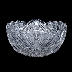 Punch Bowl, One Piece, American Brilliant Cut Glass, Fireworks Pattern Design Attributed To W. C.