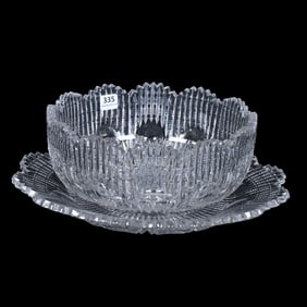 Bowl & Tray, American Brilliant Cut Glass, Matching Pattern Resembling Salad Set,