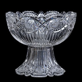 Punch Bowl, Two Part, American Brilliant Cut Glass, Clifton Pattern By Pairpoint