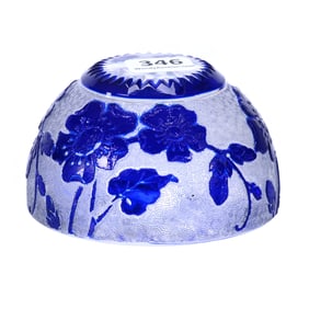 Paperweight, Brilliant Period Cut Glass, Cobalt Blue Acid Cut To Clear