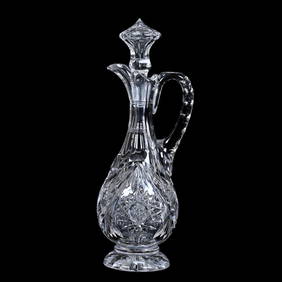 Pedestal Cruet Bottle, American Brilliant Cut Glass, Hobstar, Vesica, Strawberry Diamond & Fan Motif (1 of 3)