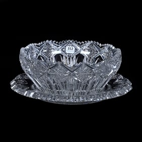 Salad Bowl & Underplate, American Brilliant Cut Glass, Pattern Resembles Hindoo Pattern By J. Hoare