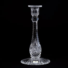 Single Candlestick, American Brilliant Cut Glass, Notched Teardrop Stem, Scalloped Hobstar Foot