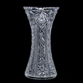 Vase, American Brilliant Cut Glass, Signed Hawkes Sherman Pattern