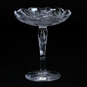 Compote, American Brilliant Cut Glass, Signed Tuthill Engraved Wood Lily Pattern