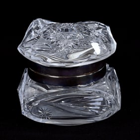 Jewel Box, American Brilliant Cut Glass, Rare Bishops Hat Mold