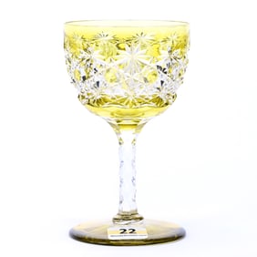 Wine Stem, American Brilliant Cut Glass, Yellow/Chartreuse Cut To Clear