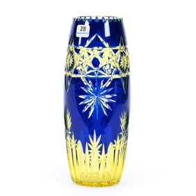 Vase, BPCG, Cobalt Blue Cut To Vaseline, Attributed To Val St. Lambert
