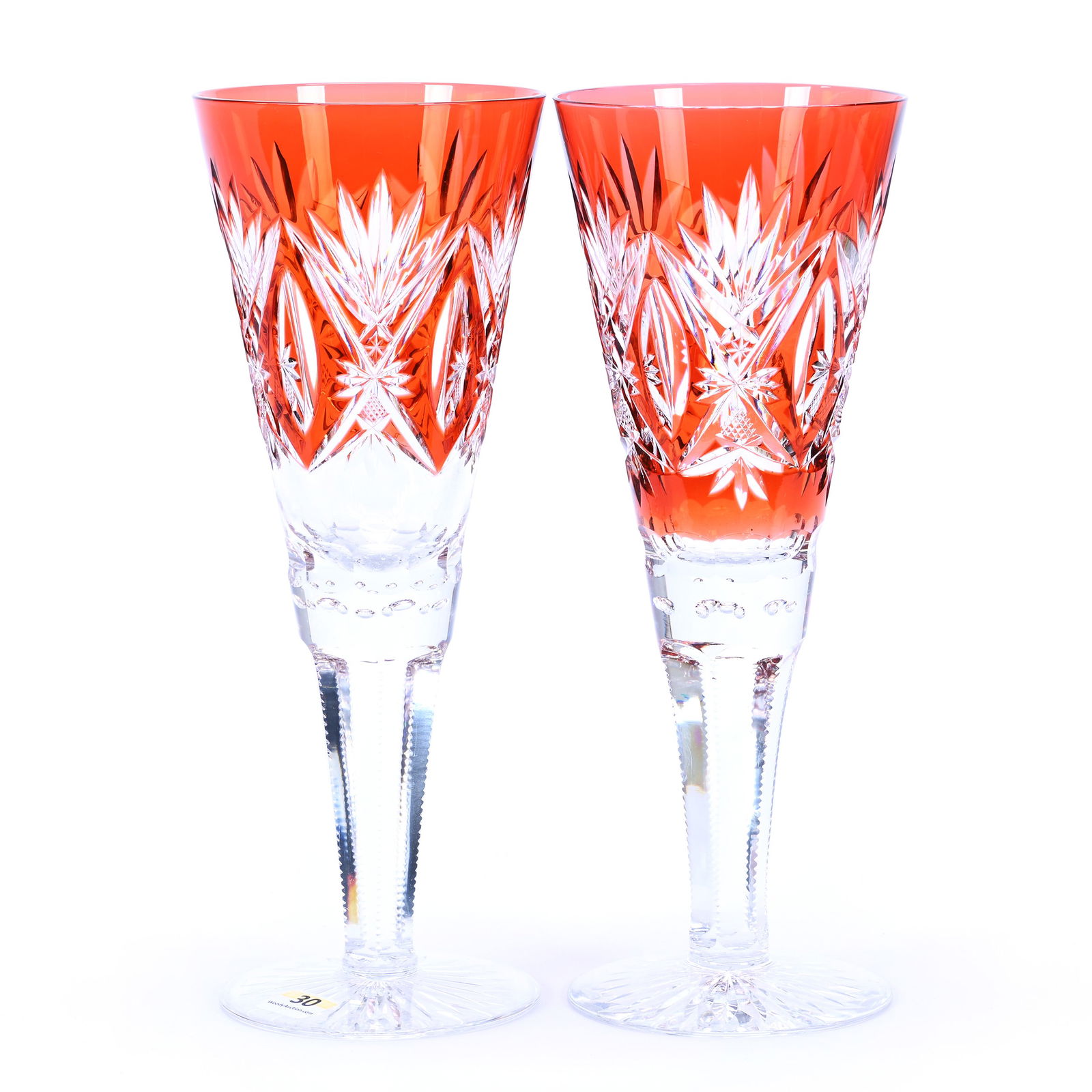 Pair Trumpet Vases, BPCG, Apricot Cut To Clear (1 of 3)