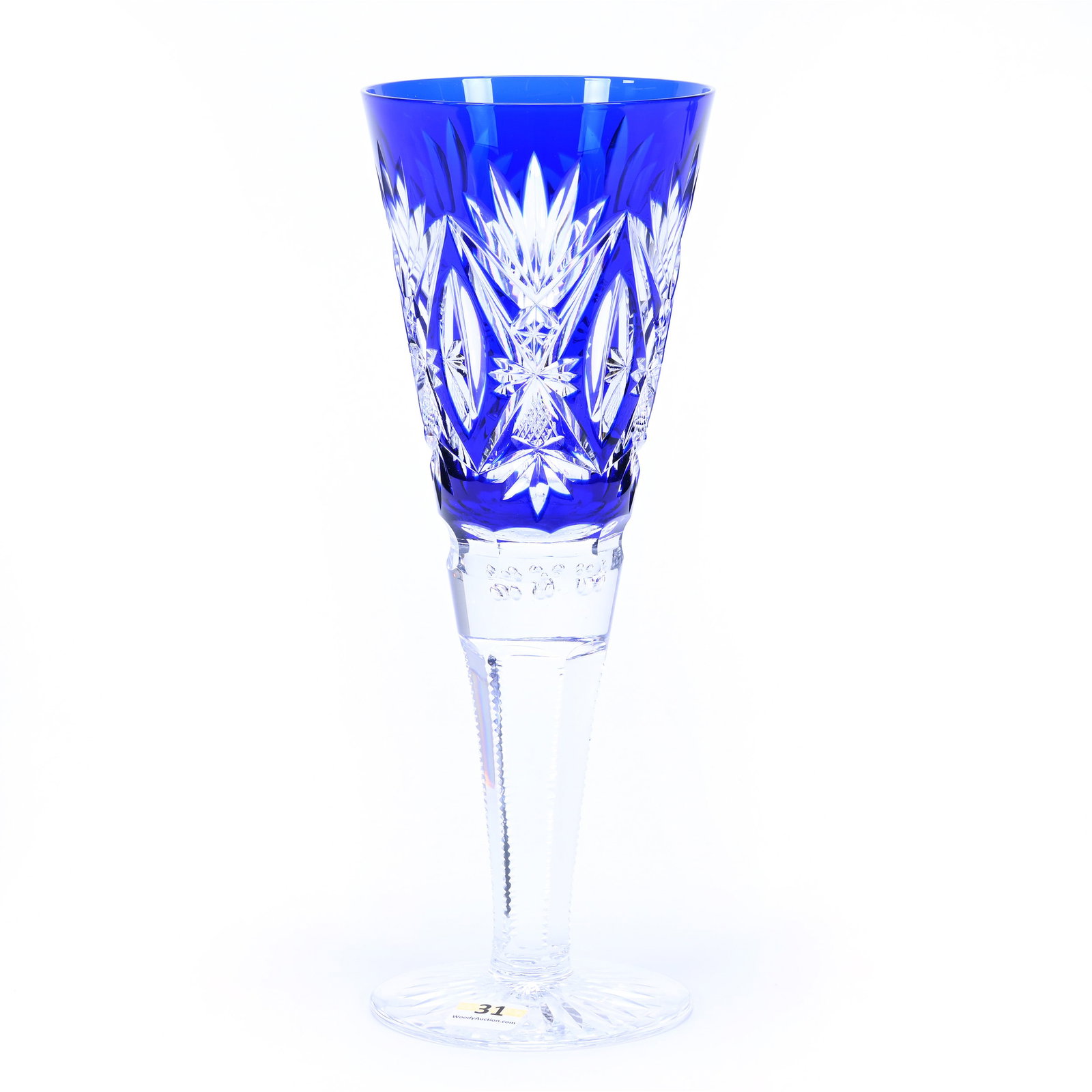 Trumpet Vase, BPCG, Cobalt Blue Cut To Clear: Trumpet Vase, Briliant Period Cut Glass, Cobalt Blue Cut To Clear, 11" x 4", Pattern #3247/17 By Val St. Lambert, Circa 1908, Ray Cut Foot, Private Collection.