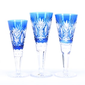(3) Vases, BPCG, French Blue Cut To Clear, (1) 11.25" x 4.25", (1) 11" x 4.125", (1) 10" x 3.75"