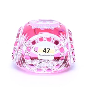 Paperweight, BPCG, Cranberry Cut To Clear By Val St. Lambert