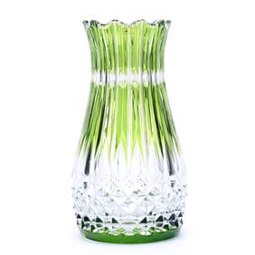 Vase, BPCG, Green Cut To Clear Attributed To Val St. Lambert