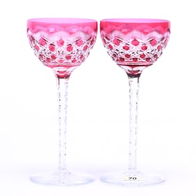 Pair Wine Stems, BPCG, Cranberry Cut To Clear