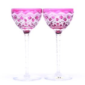 Pair Wine Stems, BPCG, Amethyst Cut To Clear