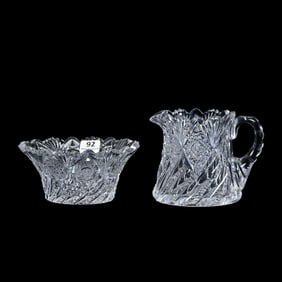 Creamer And Open Sugar, American Brilliant Cut Glass, Signed Hawkes Comet Pattern