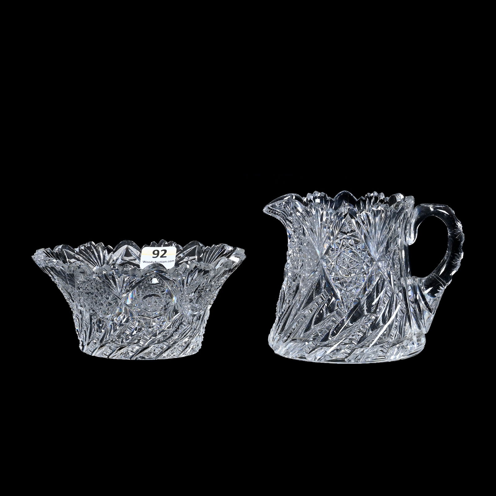 Creamer And Open Sugar, American Brilliant Cut Glass, Signed Hawkes Comet Pattern (1 of 3)
